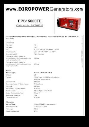 Grupos electrógenos, gasolina Europower EPS15000TE (S)