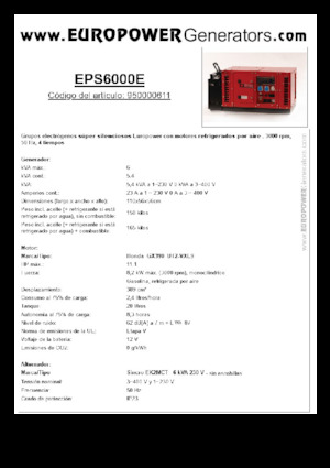 Grupos electrógenos, gasolina Europower EPS6000E (S)