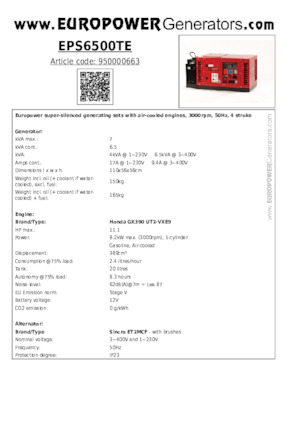 Grupos electrógenos, gasolina Europower EPS6500TE (S)