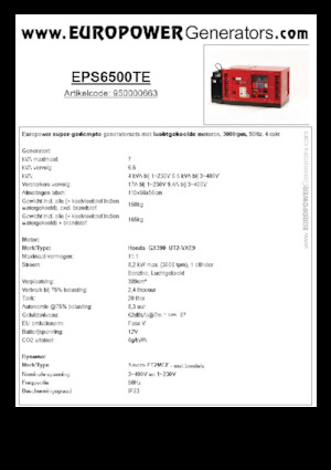 Grupos electrógenos, gasolina Europower EPS6500TE (S)