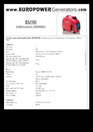 Grupos electrógenos, gasolina Europower EU10i