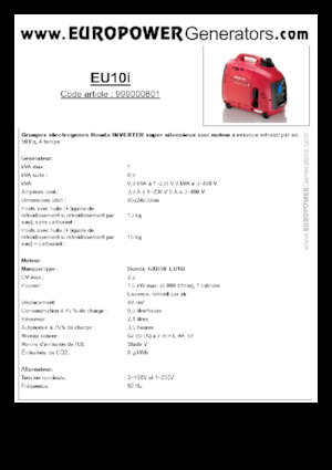 Grupos electrógenos, gasolina Europower EU10i