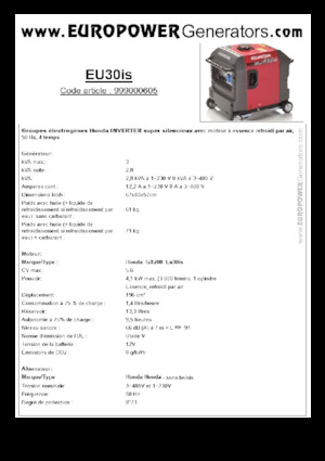 Grupos electrógenos, gasolina Europower EU30is