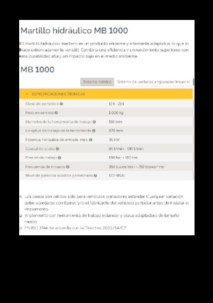 Martillos hidráulicos Epiroc MB 1000