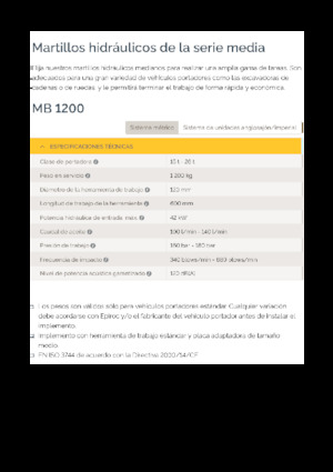 Martillos hidráulicos Epiroc MB 1200