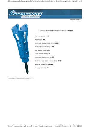 Martillos hidráulicos Idromeccanica IMI 260