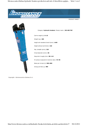 Martillos hidráulicos Idromeccanica IMI 400 Top