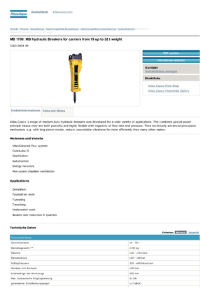Martillos hidráulicos Atlas Copco MB 1700