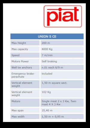 Plataformas elevadoras de mástil Piat UNION S CE