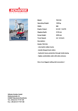 Miniexcavadoras Takeuchi TB 014 A