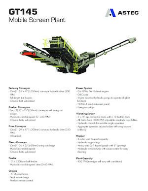 Platas cribadoras móviels Astec GT145MF