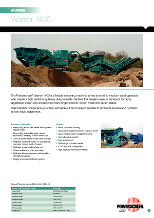 Platas cribadoras móviels Powerscreen Warrior 1400