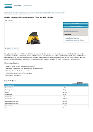 Vibradores planos montables Atlas Copco HC 450