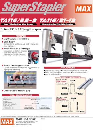Clavadoras y Grapadoras MAX USA CORP. TA116A/22-9