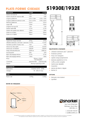Plataformas de tijeras de ruedas Snorkel S1930E