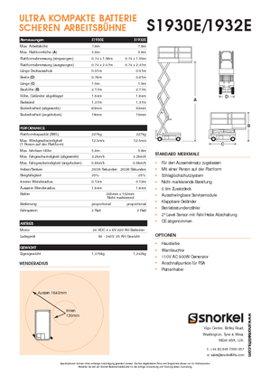 Plataformas de tijeras de ruedas Snorkel S1930E