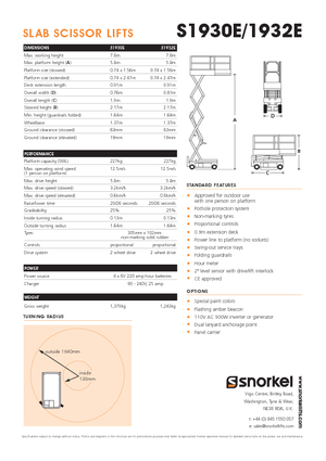 Plataformas de tijeras de ruedas Snorkel S1930E