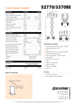 Plataformas de tijeras de ruedas Snorkel S3370BE