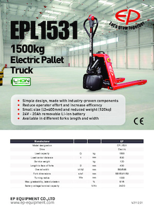 Transpaleta elec. de conductor acompañante EP EPL1531
