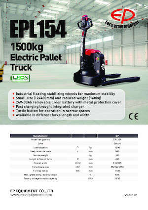 Transpaleta elec. de conductor acompañante EP EPL154