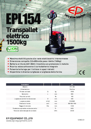 Transpaleta elec. de conductor acompañante EP EPL154