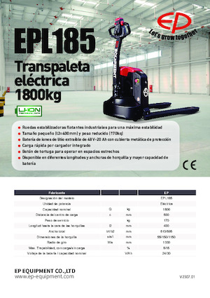 Transpaleta elec. de conductor acompañante EP EPL185