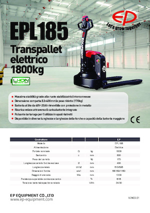 Transpaleta elec. de conductor acompañante EP EPL185