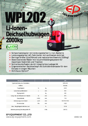 Transpaleta elec. de conductor acompañante EP WPL202