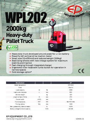Transpaleta elec. de conductor acompañante EP WPL202