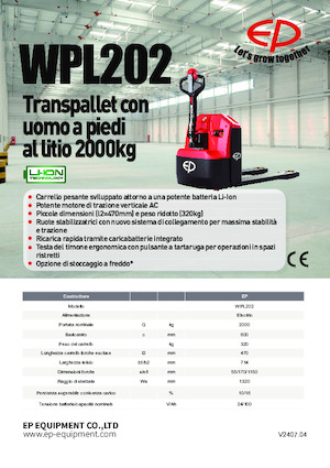 Transpaleta elec. de conductor acompañante EP WPL202
