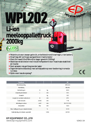 Transpaleta elec. de conductor acompañante EP WPL202