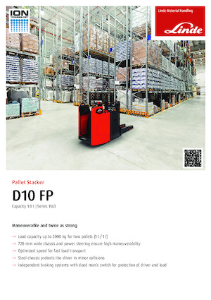 Apiladores de palets con plataforma elevadora Linde D10FP