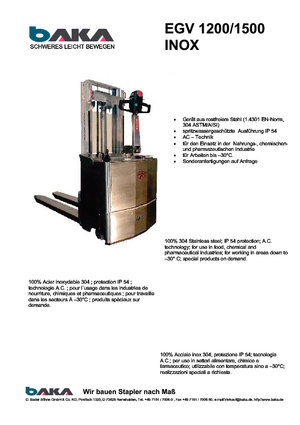 Apiladores de pie Baka EGV 1500-32 Inox