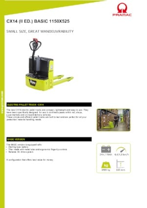 Transpaleta elec. de conductor acompañante PRAMAC Lifter CX 14 Basic GEL