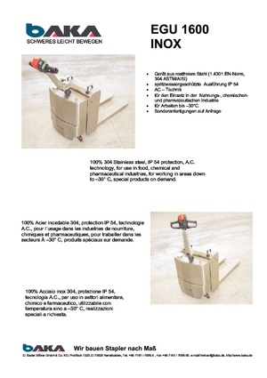 Transpaleta elec. de conductor acompañante Baka EGU 1600 Inox