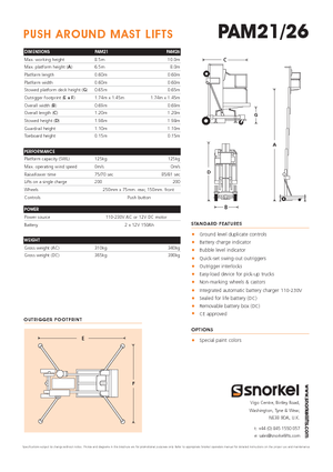 Plataformas verticales Snorkel PAM26AC