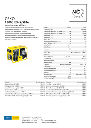 Grupos electrógenos, gasolina Geko ® 12000 ED-S/SEBA