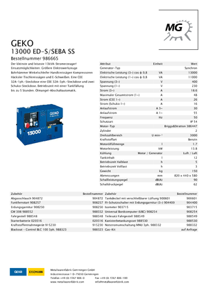 Grupos electrógenos, gasolina Geko ® 13000 ED-S/SEBA