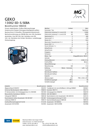 Grupos electrógenos, gasolina Geko ® 13002 ED-S/SEBA