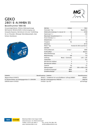 Grupos electrógenos, gasolina Geko ® 2801 E-A/HHBA