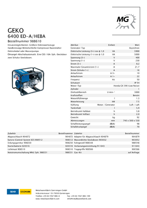 Grupos electrógenos, gasolina Geko ® 6400 ED-A/HEBA