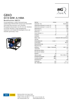 Grupos electrógenos, gasolina Geko ® 6410 EDW-A/HEBA