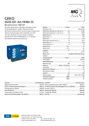 Grupos electrógenos, gasolina Geko ® 6600 ED-AA/HHBA