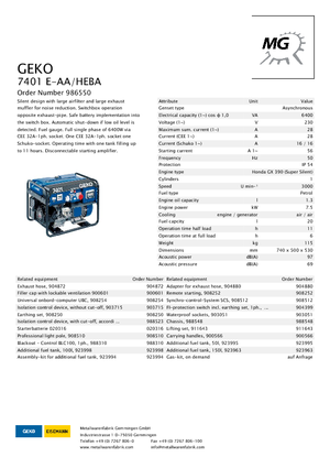 Grupos electrógenos, gasolina Geko ® 7401 E-AA/HEBA