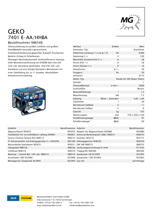 Grupos electrógenos, gasolina Geko ® 7401 E-AA/HHBA
