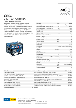Grupos electrógenos, gasolina Geko ® 7401 ED-AA/HHBA
