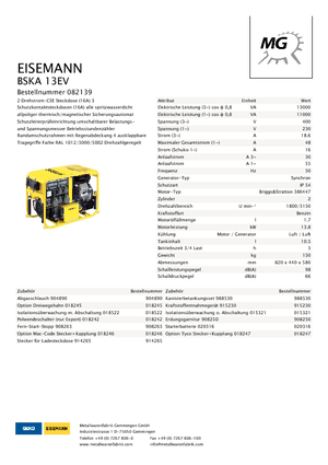 Grupos electrógenos, gasolina Eisemann BSKA 13 EV