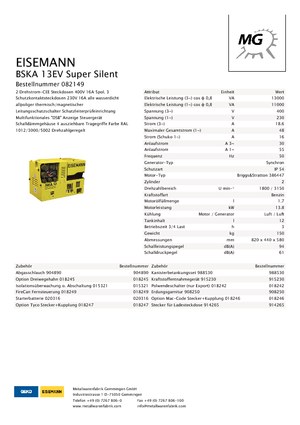 Grupos electrógenos, gasolina Eisemann BSKA 13 EV