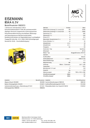 Grupos electrógenos, gasolina Eisemann BSKA 6.5 V