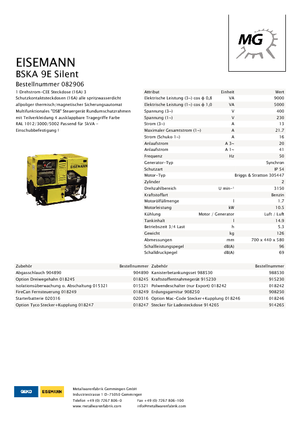Grupos electrógenos, gasolina Eisemann BSKA 9 E